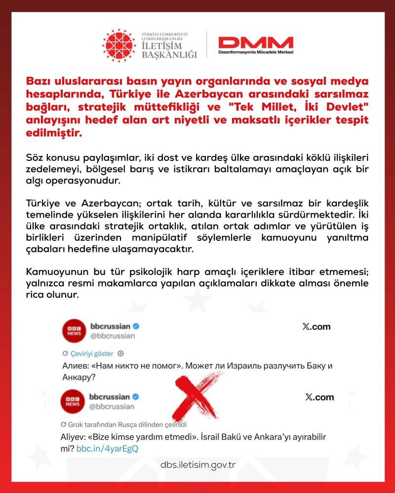 Dmm’den Türki̇ye Azerbaycan İli̇şki̇leri̇ne Yöneli̇k Paylaşimlara Uyari