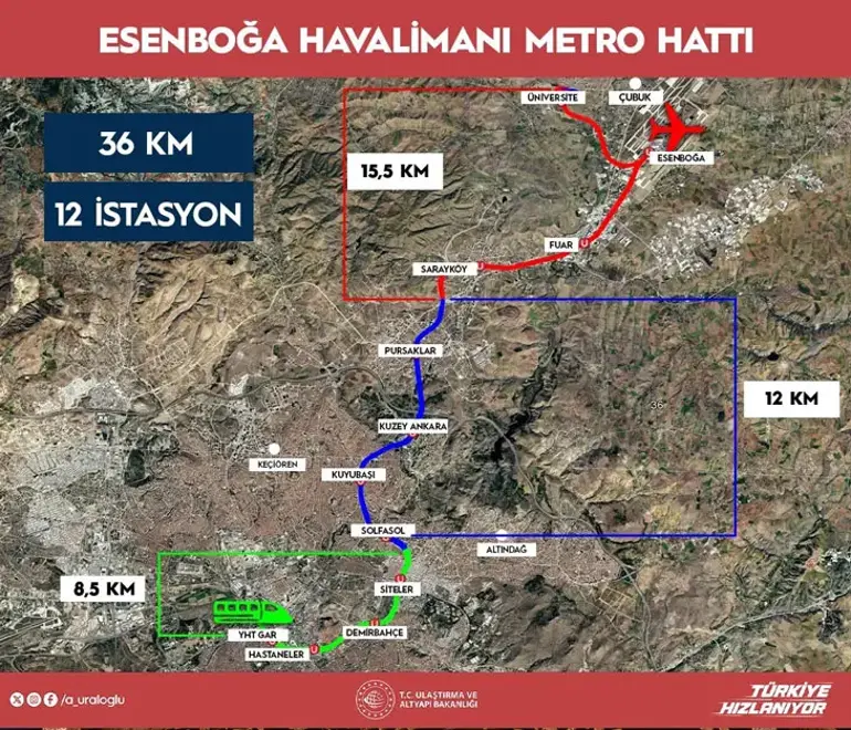 Esenboğa Havalimanı Metro Hatti Duraklari