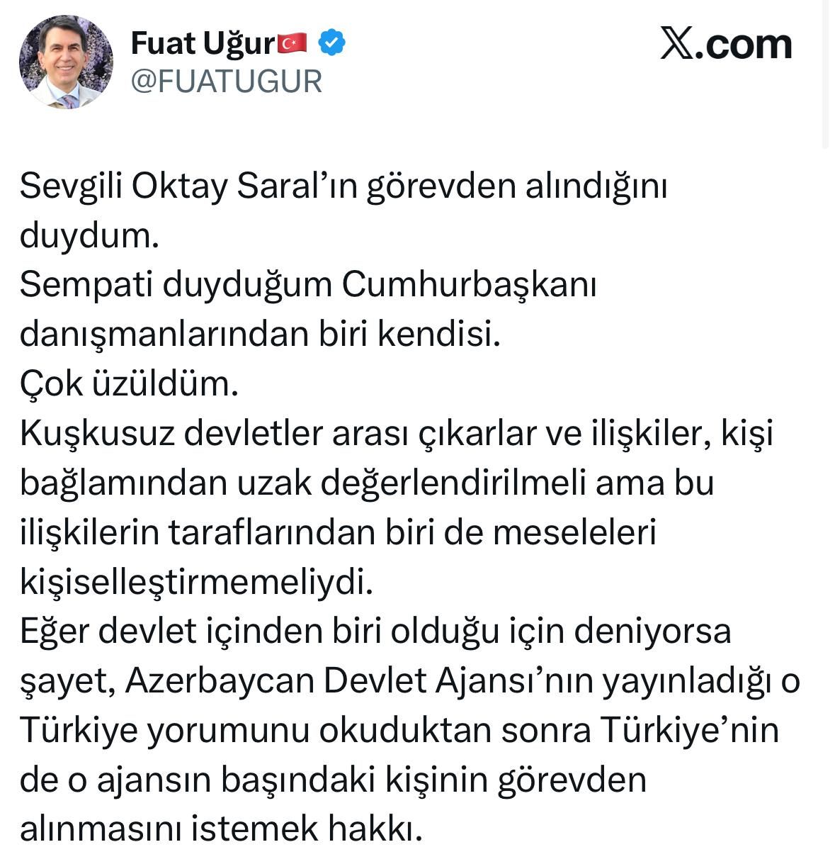 Fuat Uğur Oktay Saral Açiklamasi