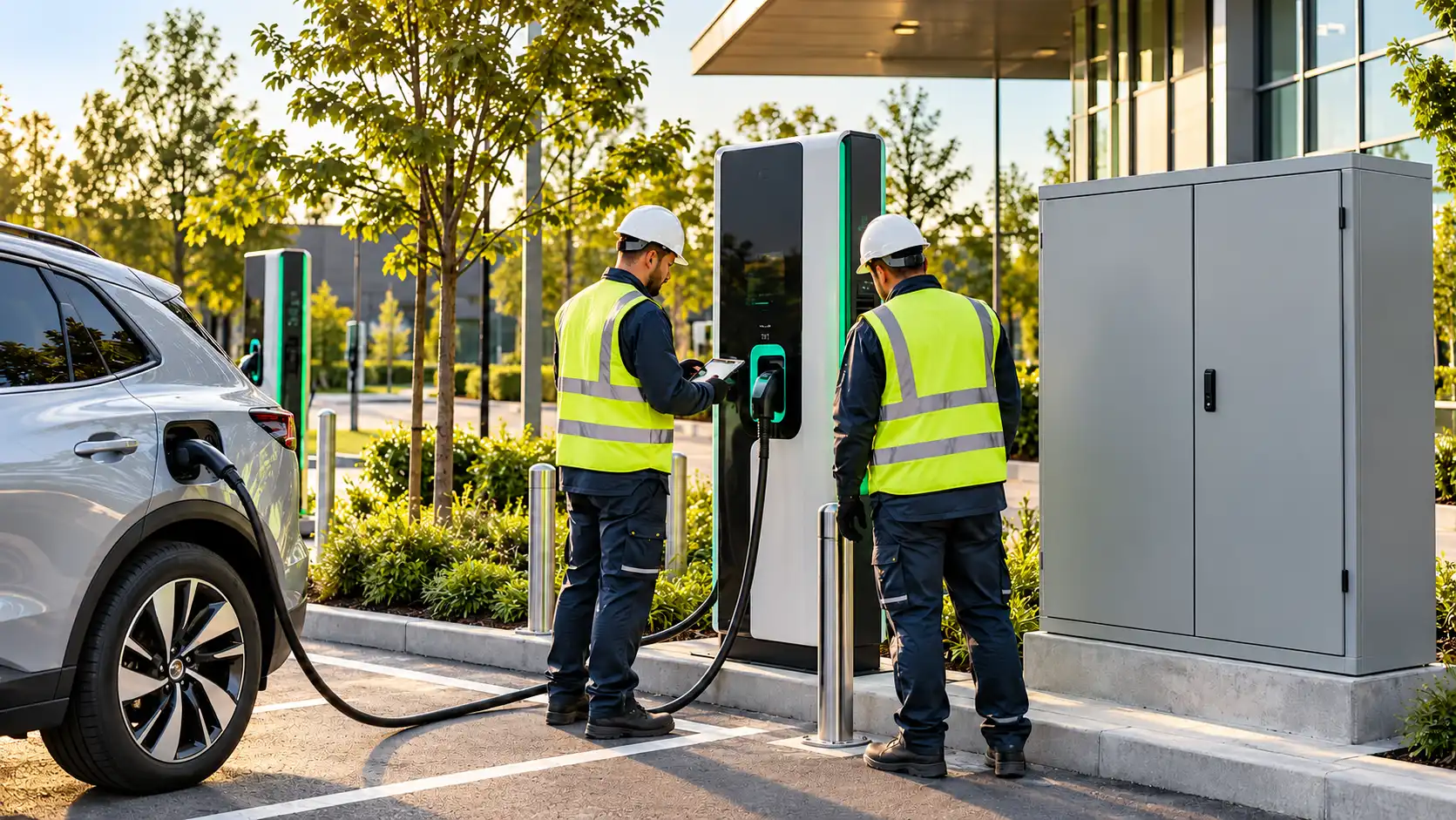 Gün Batımında Elektrikli Araç Şarjı