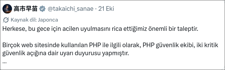Japon Başbakanı Tweet