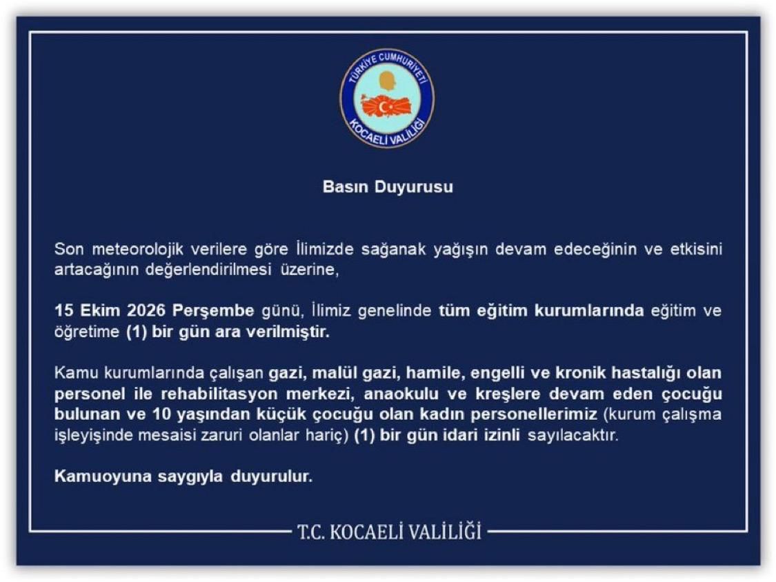 Kocaeli̇'nde Okullar Tati̇l