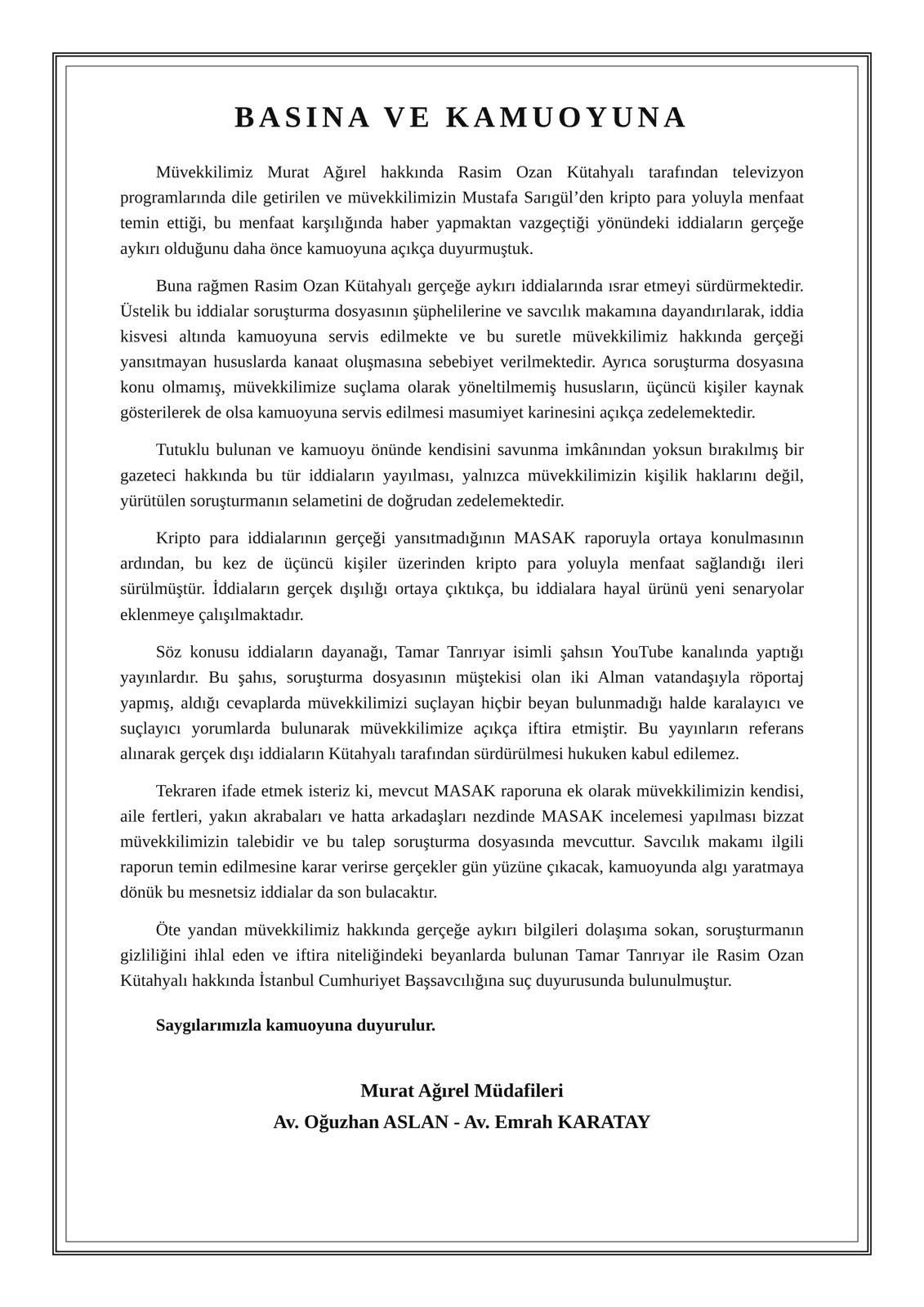 Kütahyalı Ve Tanrıyar’a Suçlama