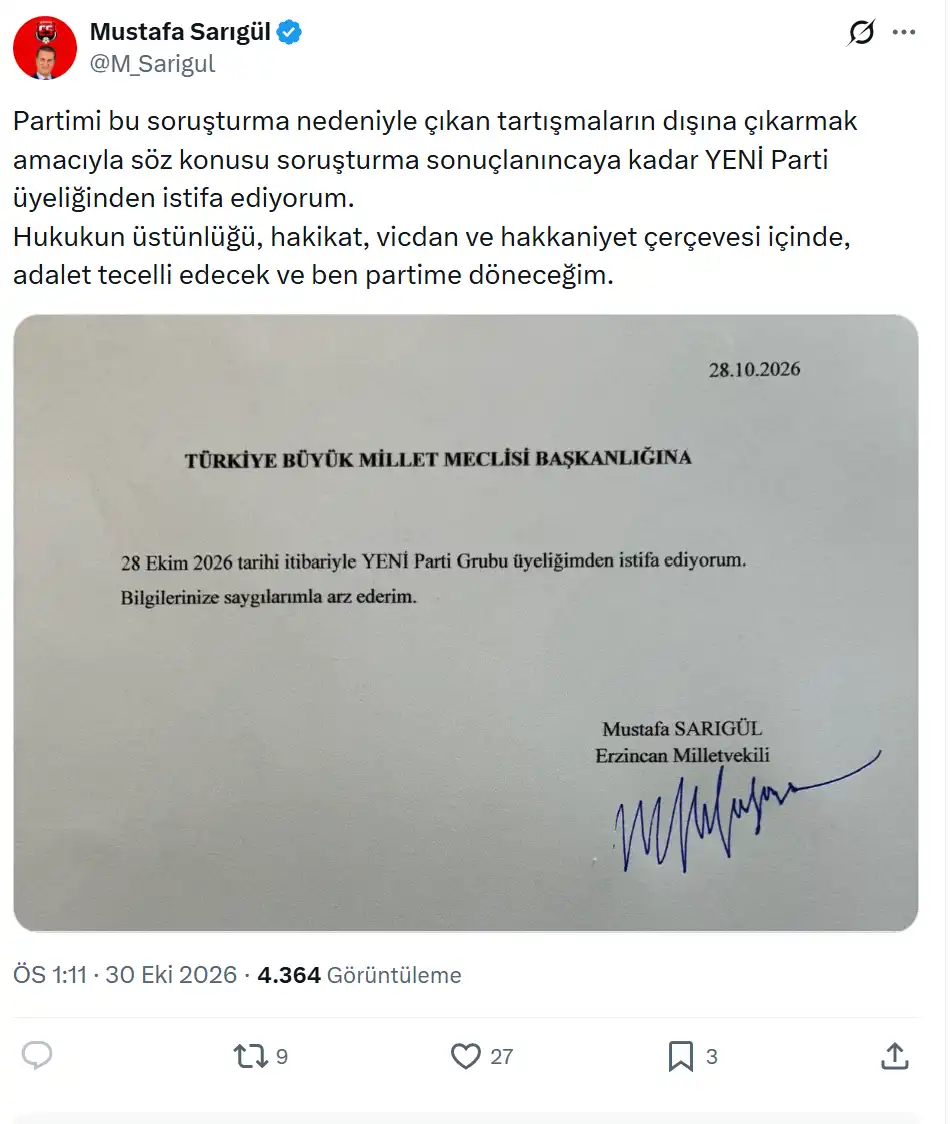 Mustafa Sarigül İsti̇fa