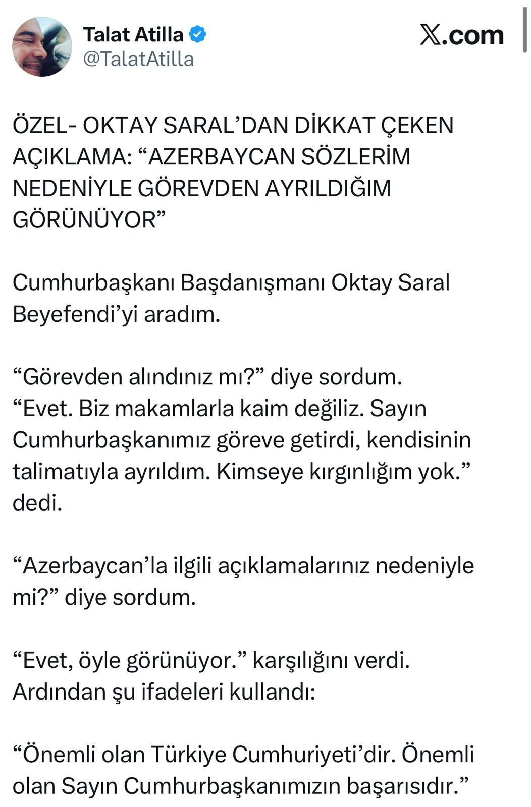 Talat Ati̇lla Oktay Saral Açiklamasi