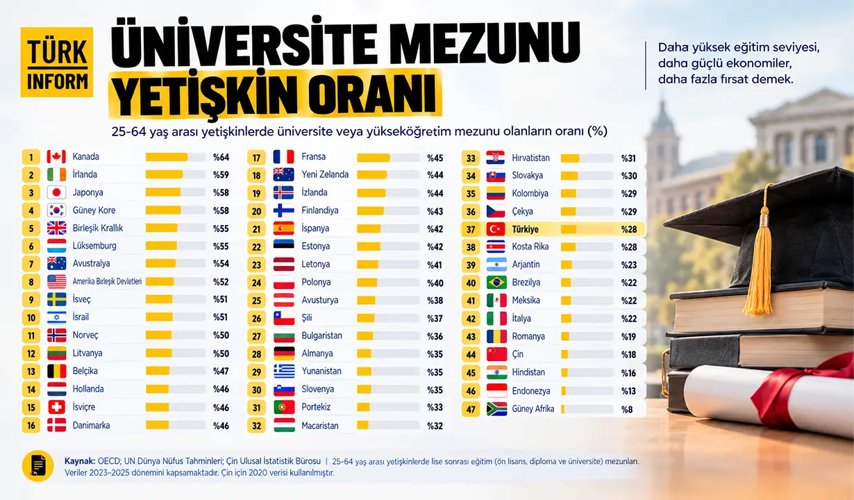 Üniversite mezunu oranı en yüksek ülkeler açıklandı! Türkiye kaçıncı sırada?