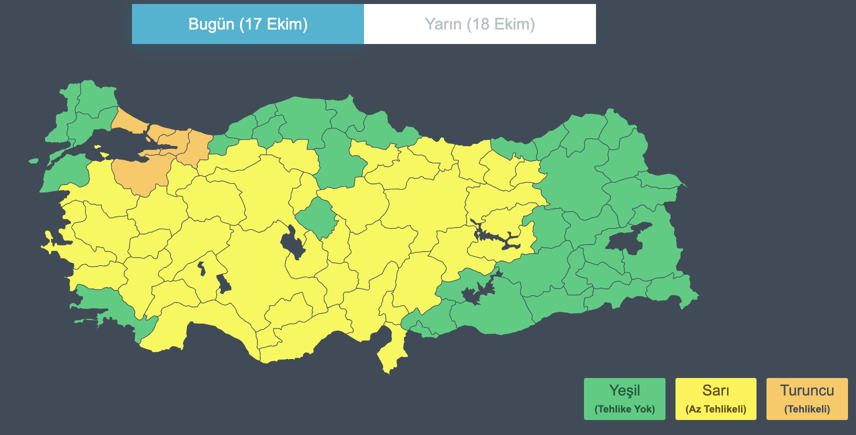 Yagmur Meteoroloji Sari Kodlu Uyari